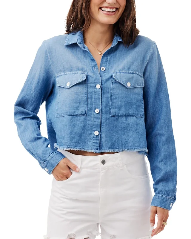 Amazing Deals Bella Dahl Patch Pocket Crop Linen-Blend Shirt