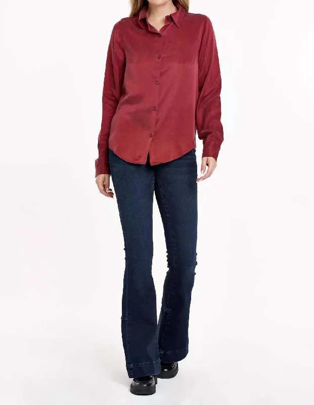 Savings Alert Birdie Button Front Long Sleeve Top Fall In Sangria