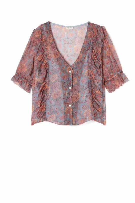 Limited Availability Blouse Ali In Blue Garden Flowers