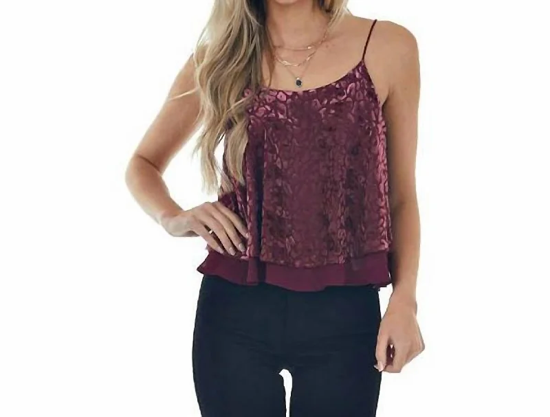Super Bargain Burnout Leopard Print Sleeveless Top In Velvet Wine