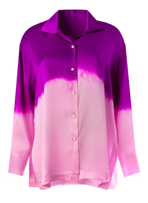 Can't Miss Button Down Silk Degrade Top In Purple