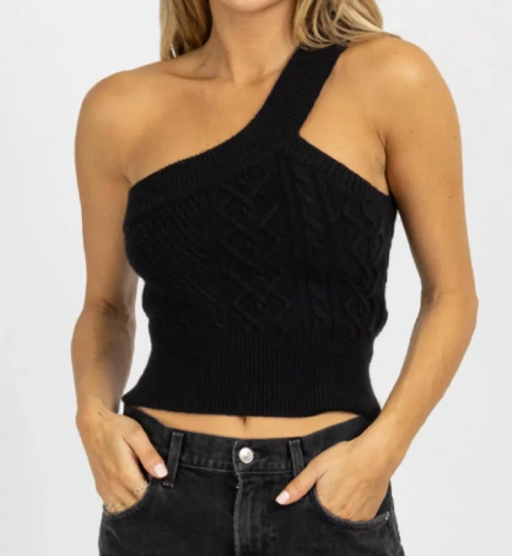 Fantastic Offers Cableknit One Shoulder Sweater Top In Black