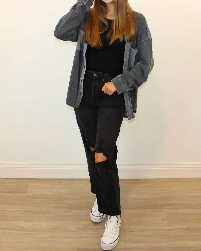 Act Now Cashmere Fleece Button Up In Grey