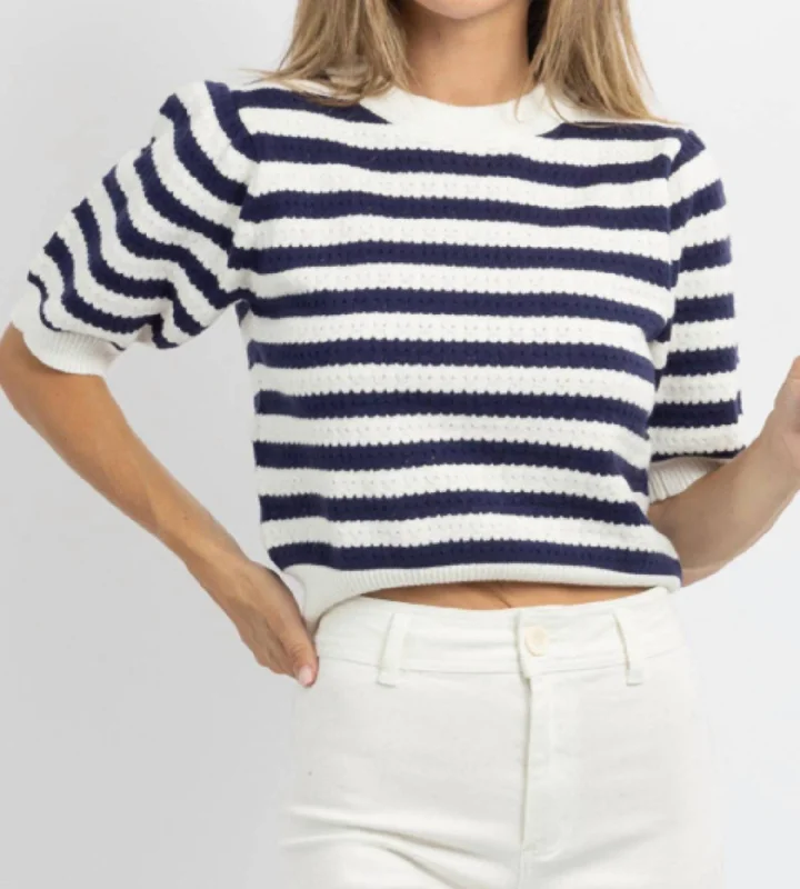 Flash Deals Ceci Striped Knit Top In Navy