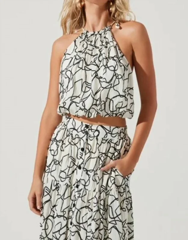 Buy More, Save More Cecile Top In White Black Sketch
