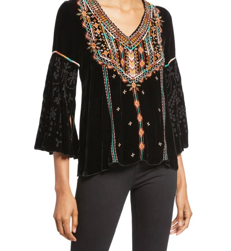 Super Sale Chiri Velvet Swing Blouse In Blk