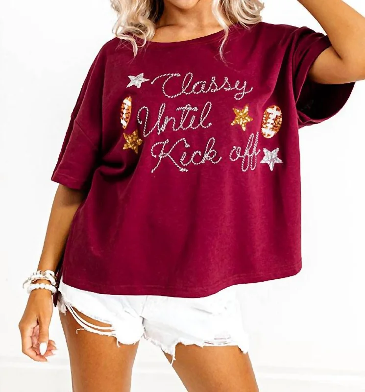 Special Promotion Classy Until Kickoff Top In Maroon