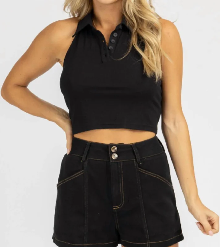 Great Deals Collared Halter Tank In Black