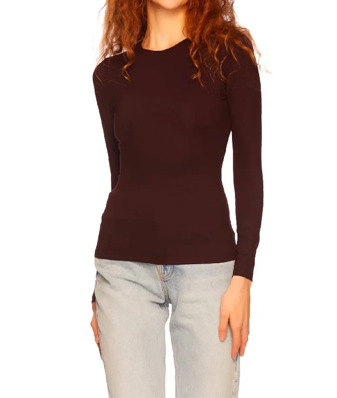 Limited Availability Crew Neck Long Sleeve Top In Cabernet