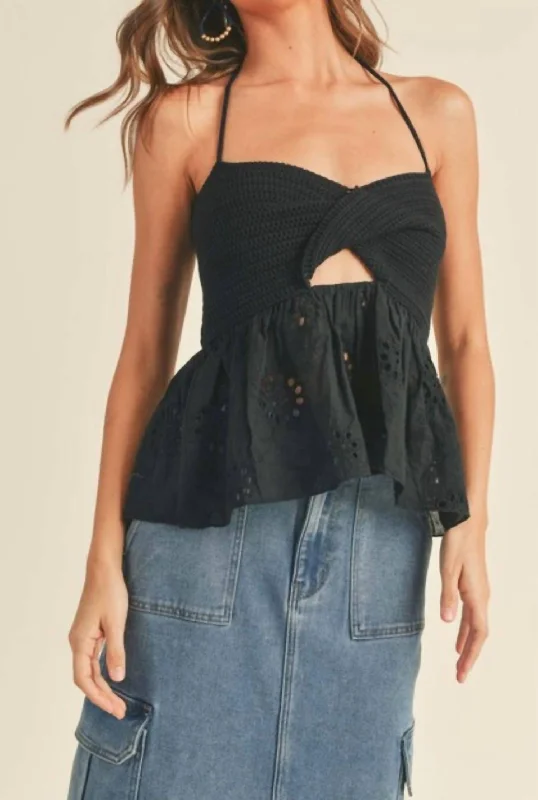 Great Deals Crochet And Eyelet Top In Black