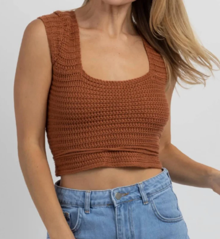 Exclusive Deal Crochet Cross-Tie Crop Top In Camel