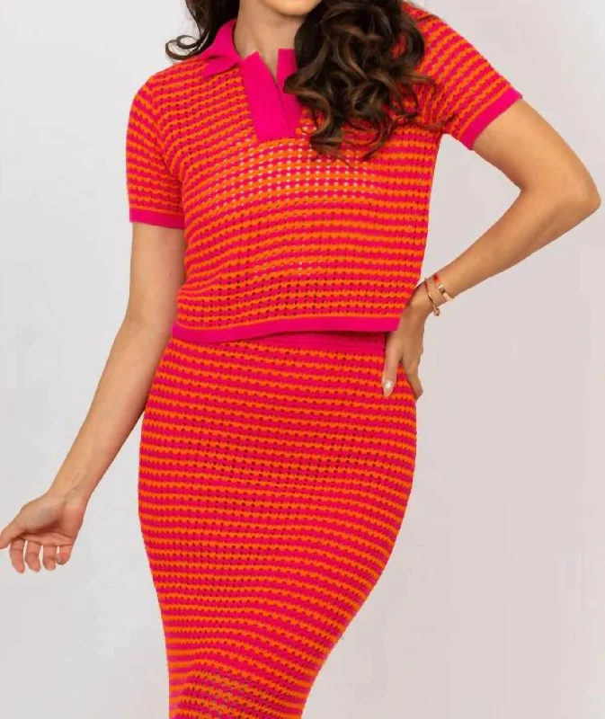 Final Sale Crochet V-Neck Top In Pink/orange