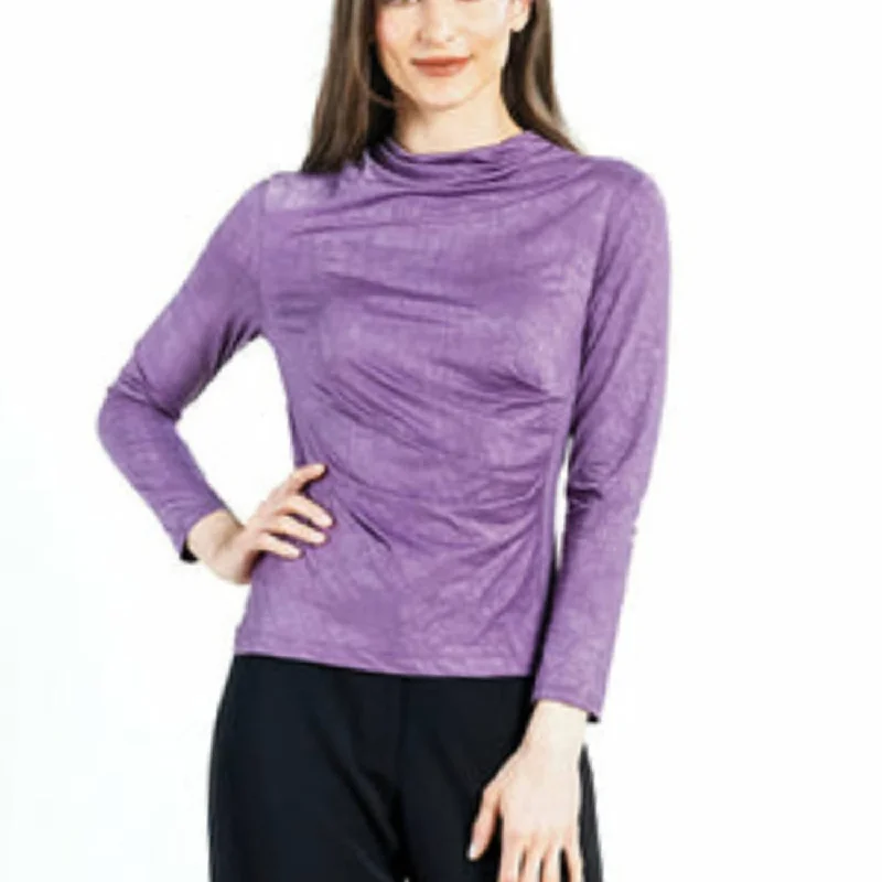 Unbeatable Prices Crushed Silk Knit - Draped Neck Side Ruched Top In Plum