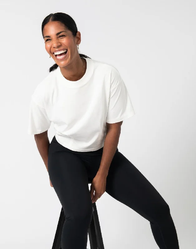 Overstock Sale Dart Crop Tee in Ivory White
