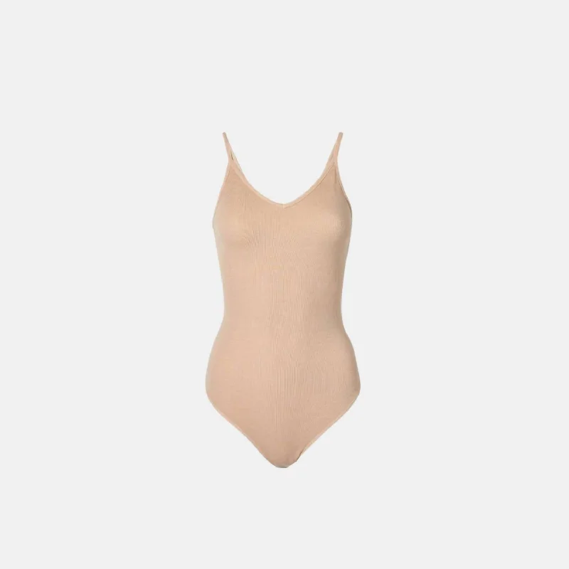 Midnight Madness Denim Spaghetti Strap Bodysuit In Nude