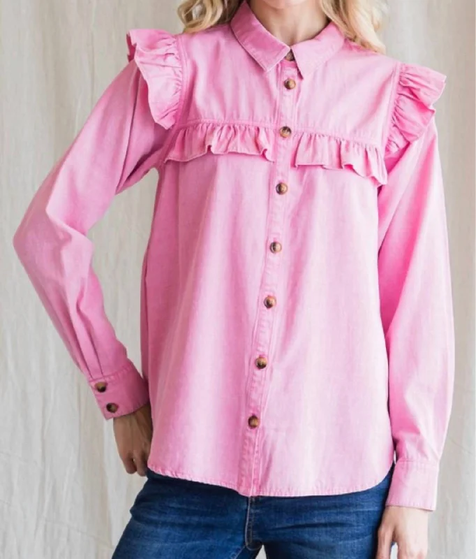 Crazy Savings Devyn Denim Button Down Shirt In Pink