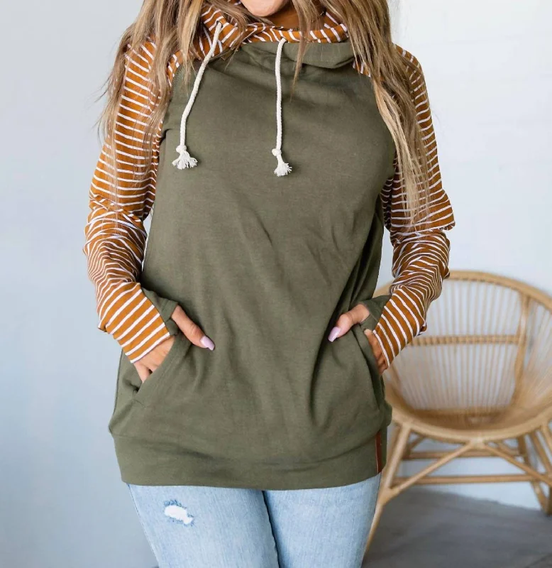 Stock Clearance Doublehood Sweatshirt In Olive Green