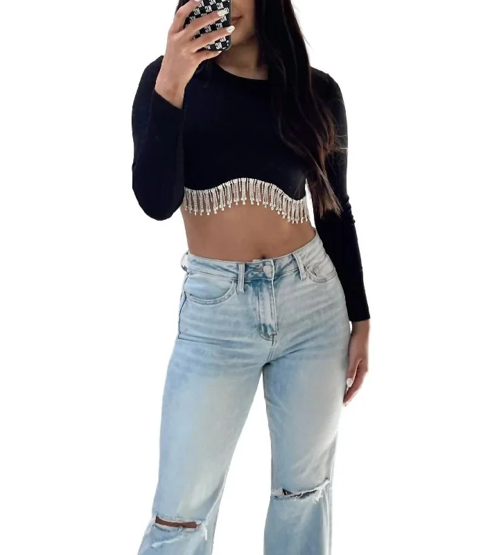 Low Prices Dripping In Diamonds Top In Black