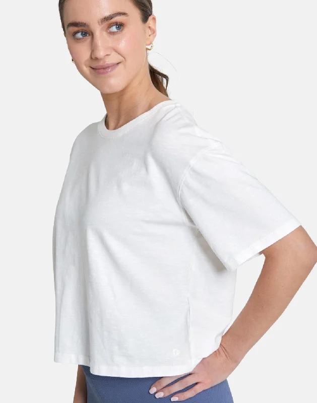 Bargain Bin Boyfriend Crop Tee in Ivory White