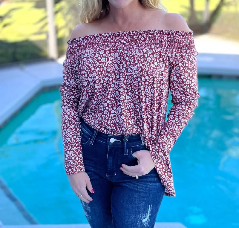 Online Specials Flirtatious Florals Top In Maroon