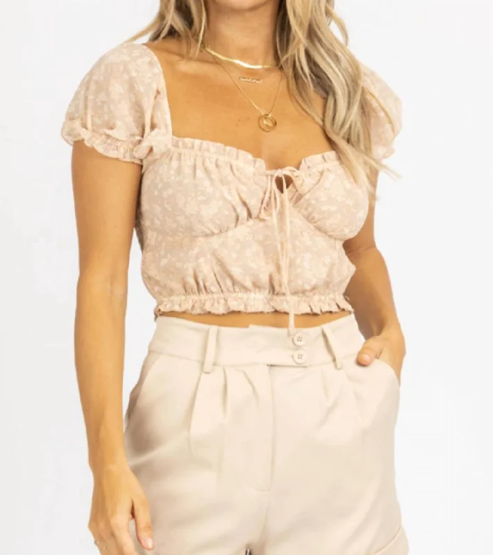 Deal of the Day Floral Puff Sleeve Top In Blushed Sand