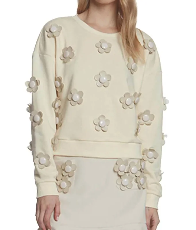 Special Price Flower Applique Sweatshirt In White