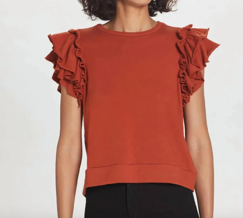 Limited Edition Flutter Sleeve French Terry Shell Top In Picante