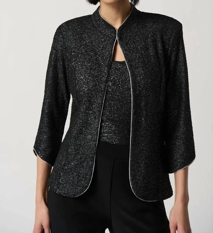 Act Now Foiled Textured Knit Two-Piece Top Set In Black Silver