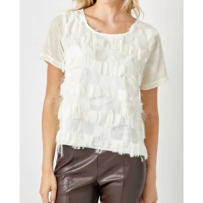 Limited Time Offer Fringe Contrasting Velvet Top In Cream