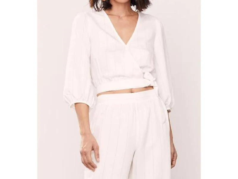 Act Fast Full Sleeve Wrap Top In White Tan Stripe