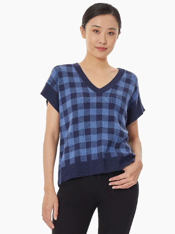 Deal Mania Gingham Jacquard Knit Sweater Vest