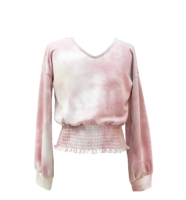 New Markdowns Girls' French Terry Smocked Hem Top In Pink