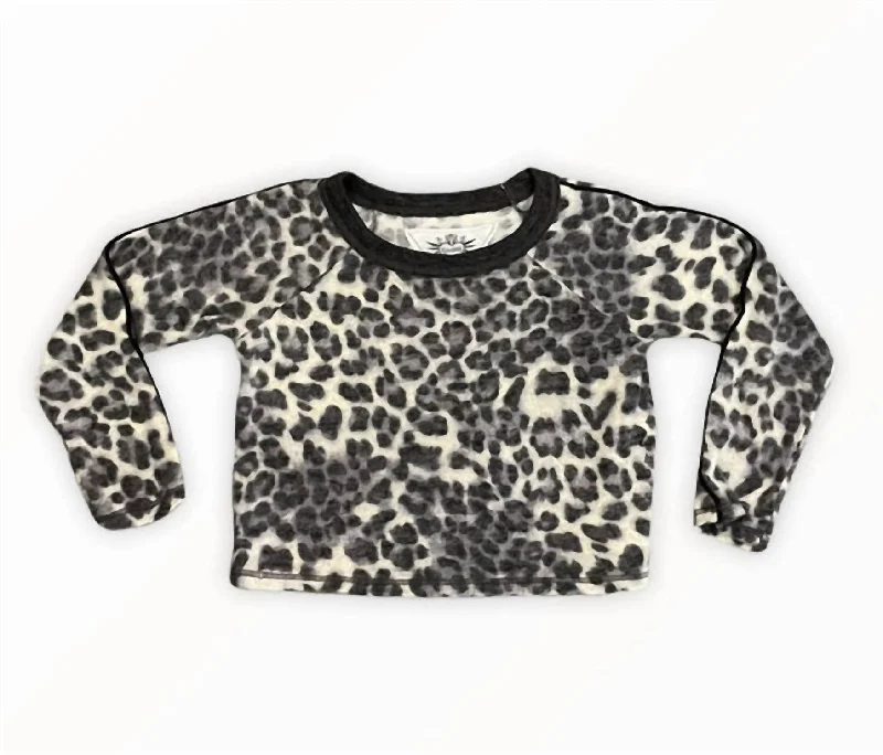 Buy Now Girl's Leopard Crew Top In Grey