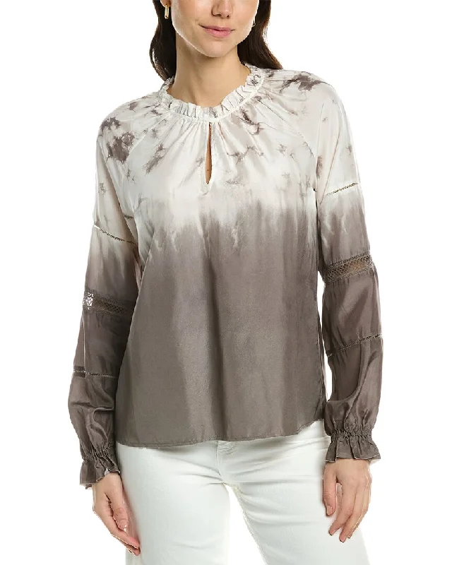 Price Drop Go> by GoSilk  Attention To Detail Silk Peasant Top