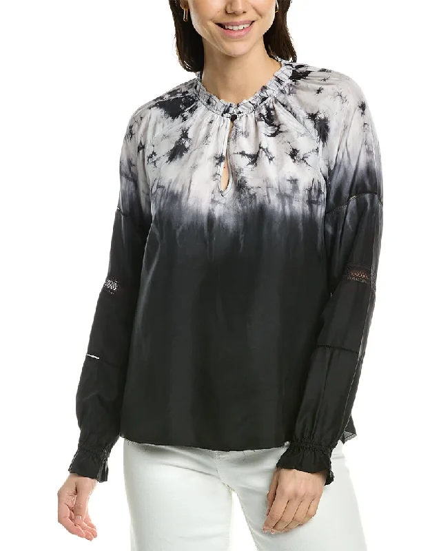 Mega Sale Go> by GoSilk  Attention To Detail Silk Peasant Top