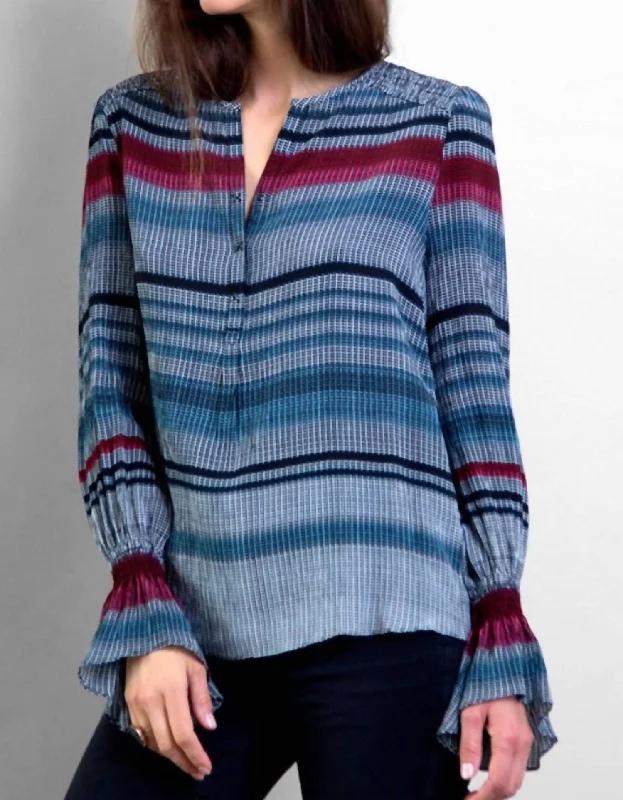 Time-Limited Offer Go Ruffle Ridges Print Top In Multi