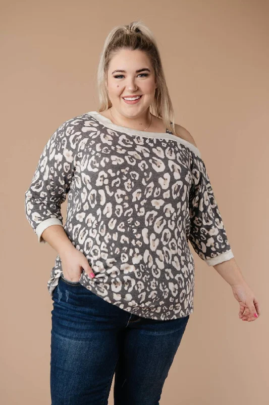 Special Savings Grin & Bare It Animal Print Top In Grey/leopard Print