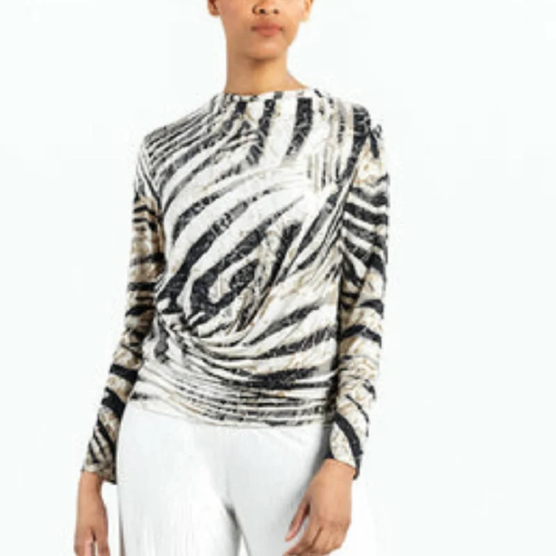 Final Markdown High Boat Neck Side Draped Top In Zebra