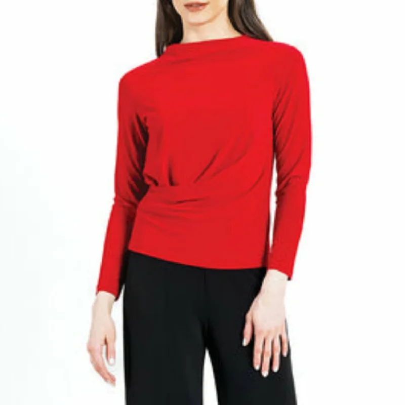 Today’s Deal High Boat Neck Side Draped Top - Red - Final