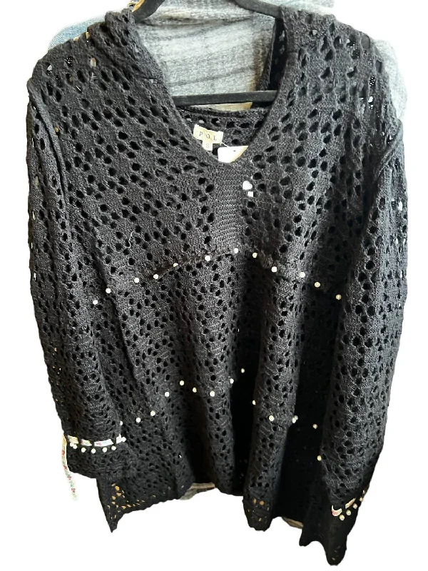 Super Savings Hooded Crochet Pearl Tunic In Blac
