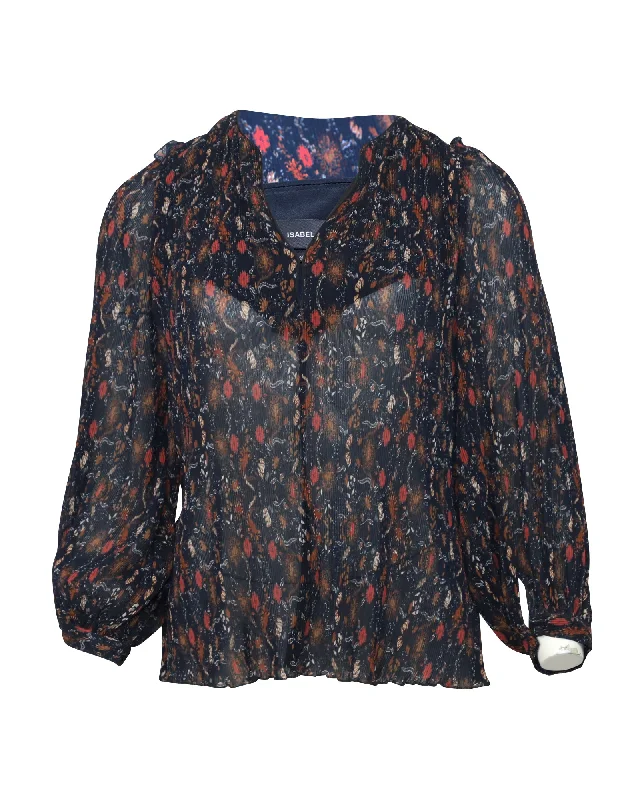 Weekend Flash Sale Isabel Marant Pleated Long-Sleeve Blouse in Floral Print Polyester