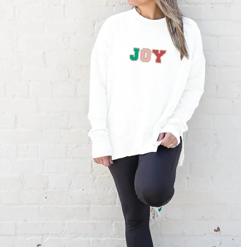 Act Fast Joy Chenille Patch Sweatshirt In White
