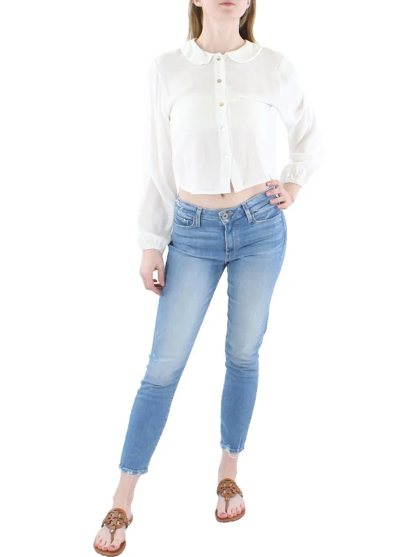 Steals and Deals Juniors Womens Peter Pan Collar Textued Button-Down Top
