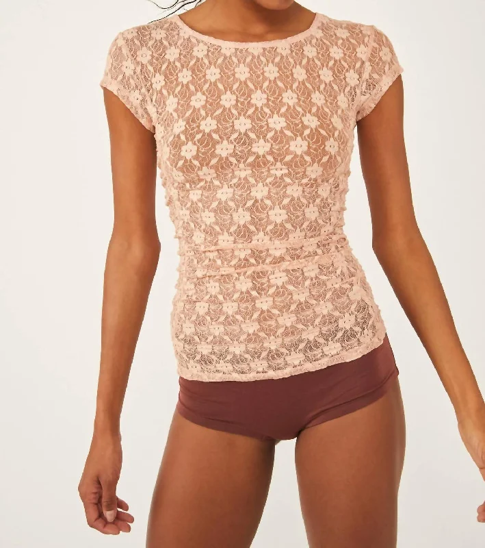 Price Smash Keep It Simple Lace Baby Tee In Coral Sands