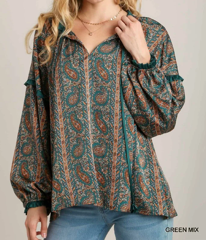 Instant Discount Keren Satin Paisley Blouse In Green
