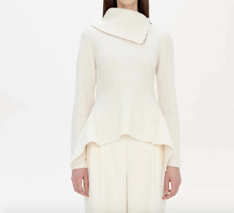 YEAR-End Sale Keyara Foldover Peplum Sweater In Ivory