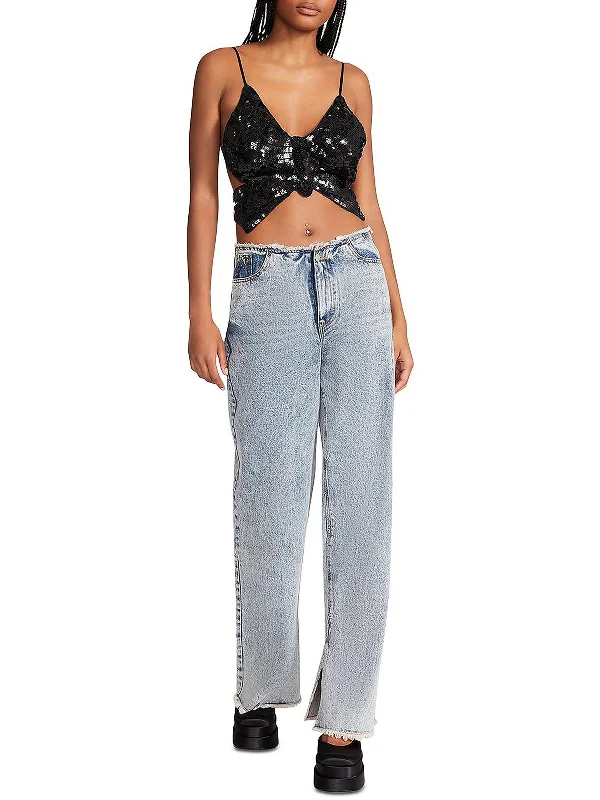 Midnight Sale Kia Womens Sequined Strappy Cropped