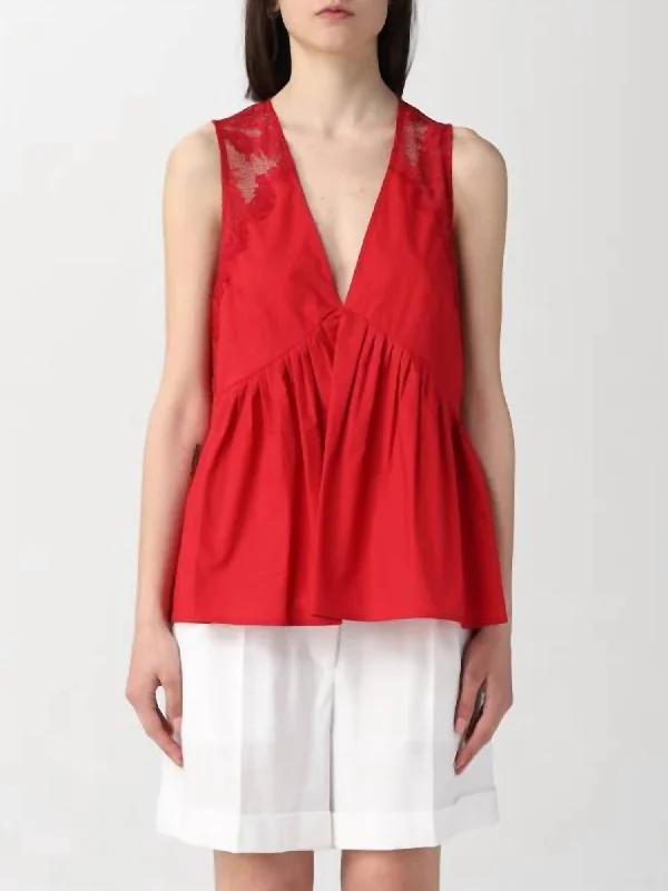 Deal Explosion Lace Poplin Top In Rosso