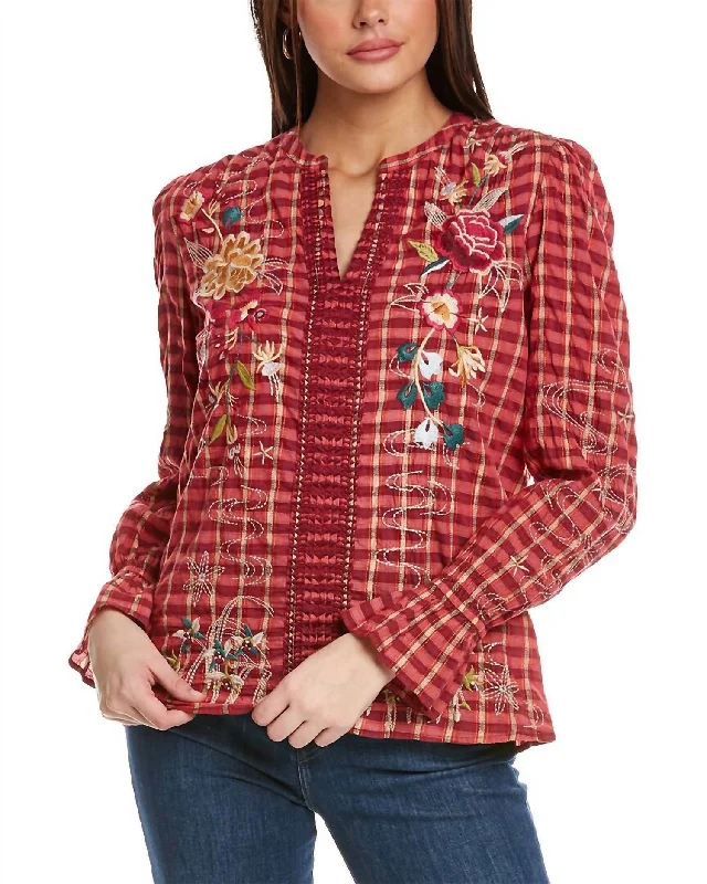 Special Discount Lani Victorian Effortless Blouse In Plaid
