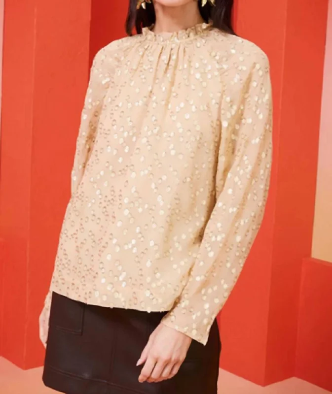 Mega Sale Layla Silk/metallic High Neck Blouse In Taupe